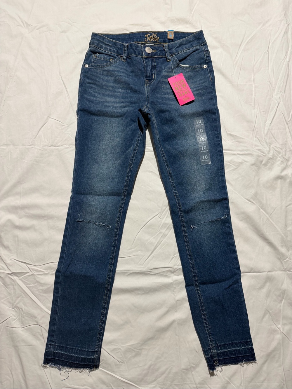 NWT Justice Girls Simply Low Jeggings Jeans Size 10 Regular Wash Distressed Hem